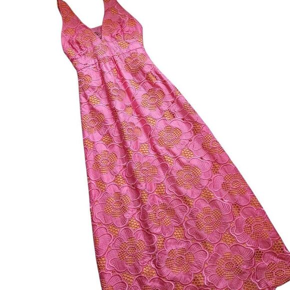 Lilly Pulitzer Maxi Dress Womens 2 Floral Eyelet Formal Wedding Baby Bridal Show - Picture 1 of 5